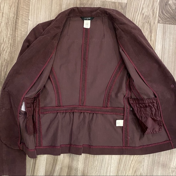 J.CREW 0 Dark Purple Stretch Cotton 2-Button Gathered Waist Corduroy Blazer - Picture 6 of 7